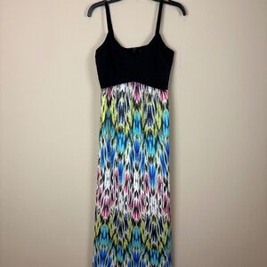 NWT Nicole by Nicole Miller Black Empire Waist with Colorful Print Maxi Dress